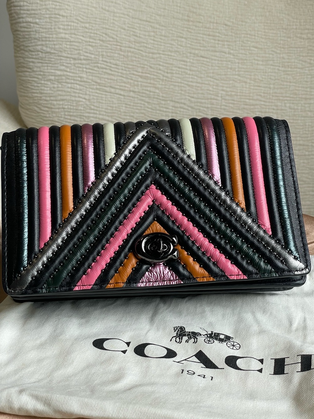 Coach 1941 Callie Fold Limited Edition Multicolor Chevron Quilted Crossbody